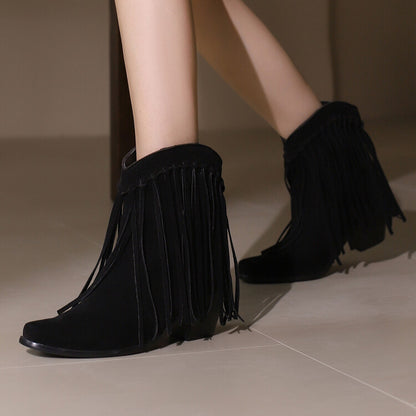 Women's Tassel Pointed Toe Block Heel Short Boots