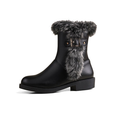 Women's Plush Faux Fur Buckle Strap Platform Short Boots