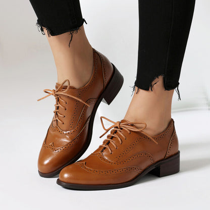 Women's Brogue Low Heel Lace Up Oxford Shoes