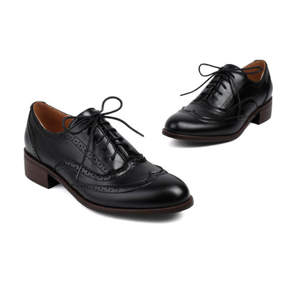 Women's Brogue Low Heel Lace Up Oxford Shoes