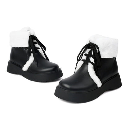 Women's Lace-Up Round Toe Flat Platform Boots