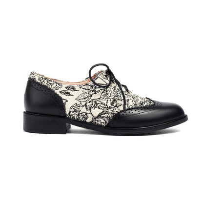 Women's Printed Lace-Up Round Toe Low Heel Oxfords Brogues Shoes