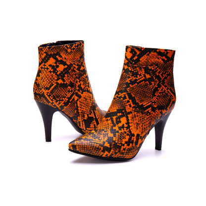 Women's Snake Pattern Spike Heel Ankle Boots