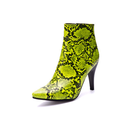 Women's Snake Pattern Spike Heel Ankle Boots