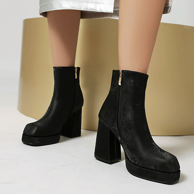 Women's Square Heel Platform Short Boots