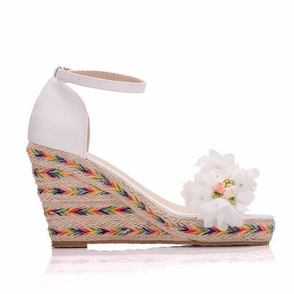 Women Flora Ankle Strap Woven Wedge Heel Platform Sandals