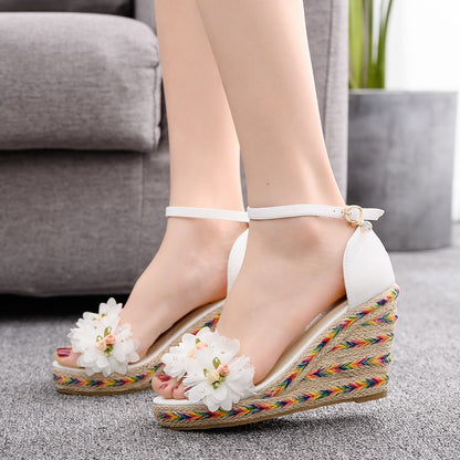 Women Flora Ankle Strap Woven Wedge Heel Platform Sandals