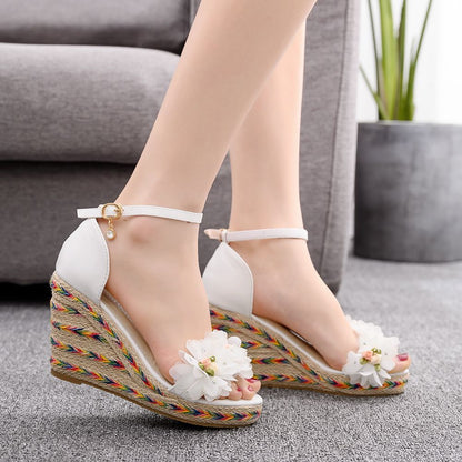 Women Flora Ankle Strap Woven Wedge Heel Platform Sandals