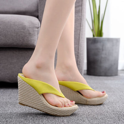 Women Sandbeach Wedge Heel Platform Flip Flops Slides