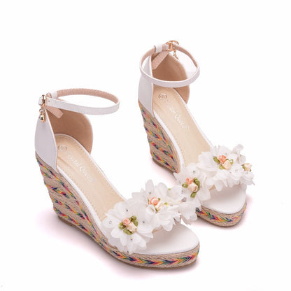 Women Flora Ankle Strap Woven Wedge Heel Platform Sandals