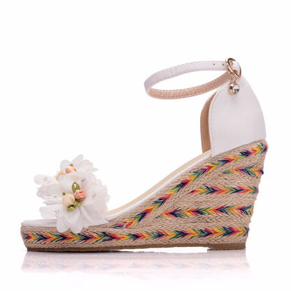 Women Flora Ankle Strap Woven Wedge Heel Platform Sandals