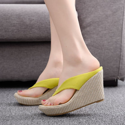 Women Sandbeach Wedge Heel Platform Flip Flops Slides