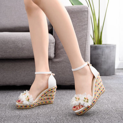 Women Flora Ankle Strap Woven Wedge Heel Platform Sandals