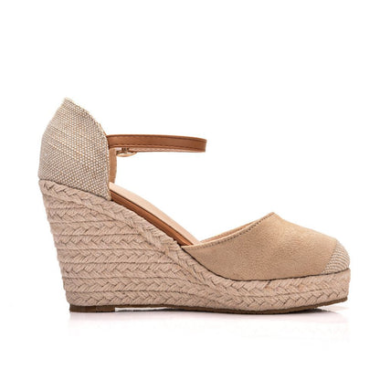 Women Bicolor Woven Wedge Heel Platform Sandals