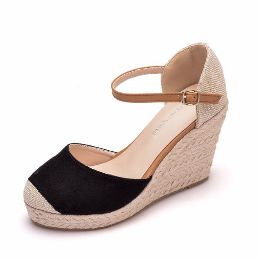 Women Bicolor Woven Wedge Heel Platform Sandals