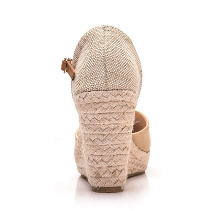 Women Bicolor Woven Wedge Heel Platform Sandals