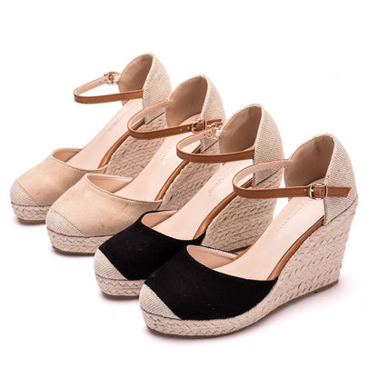 Women Bicolor Woven Wedge Heel Platform Sandals