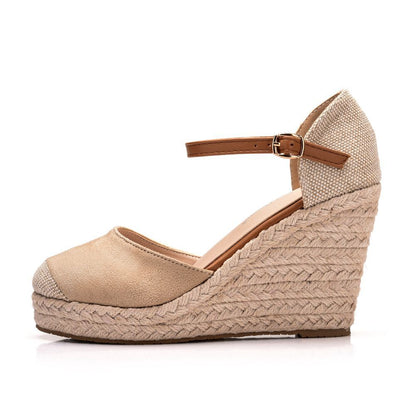 Women Bicolor Woven Wedge Heel Platform Sandals