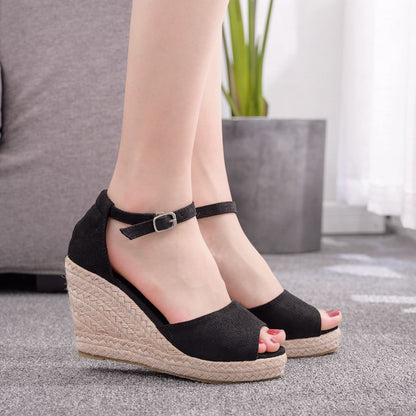 Women Plus Size Bohemia Peep Toe Wedge Heel Platform Sandals