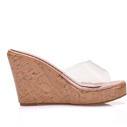 Women Peep Toe Crystal Upper Wedge Heel Platform Slides