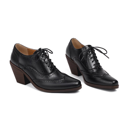 Women's Pointed Toe Lace Up Block Heel Oxfords Shoes