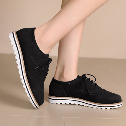 Women's Lace-Up Round Toe Flat Oxfords Brogues Shoes