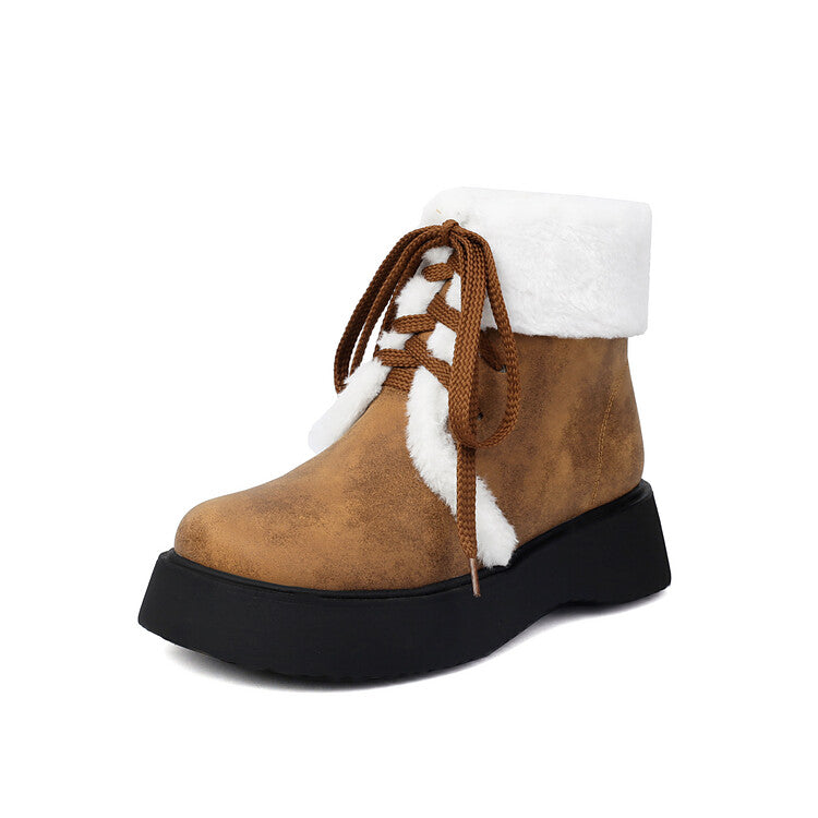 Women's Lace-Up Round Toe Flat Platform Boots