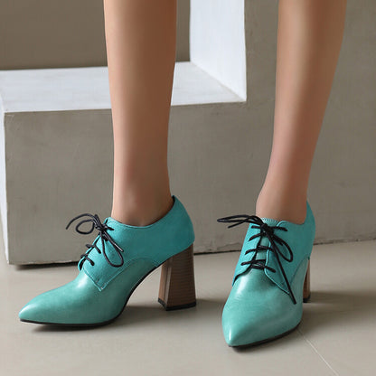 Women's Pointed Toe Block Heel Oxford Shoes