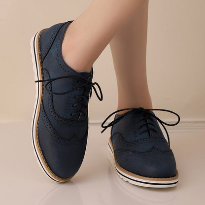 Women's Lace-Up Round Toe Flat Oxfords Brogues Shoes