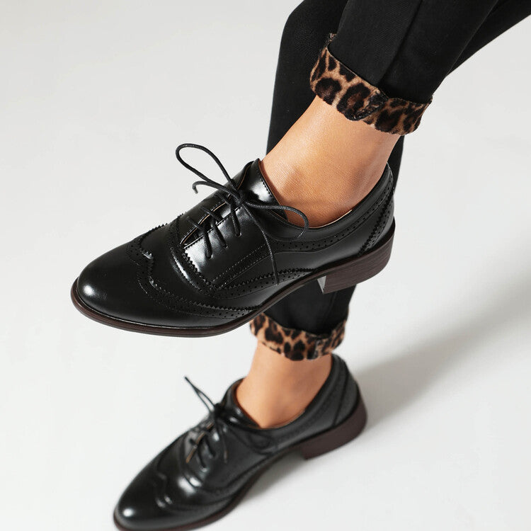 Women's Lace Up Brogues Low Heel Oxford Shoes