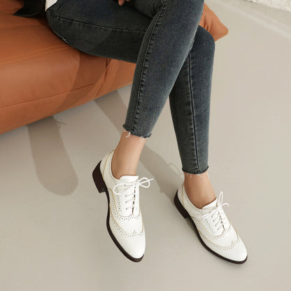 Women's Brogue Low Heel Lace Up Oxford Shoes