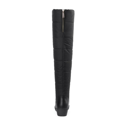 Ladies Back Zip Wedge Heels Down Tall Boots for Winter