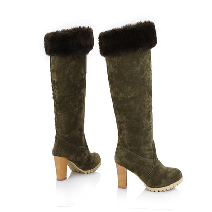 Ladies Faux Fur High Heel Knee High Boots