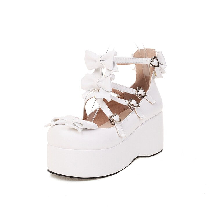 Ladies Lolita Bowtie Platform Flat Shoes