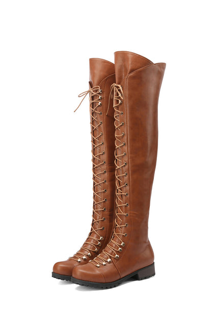 Ladies Lace Up Block Heel Riding Over the Knee Boots