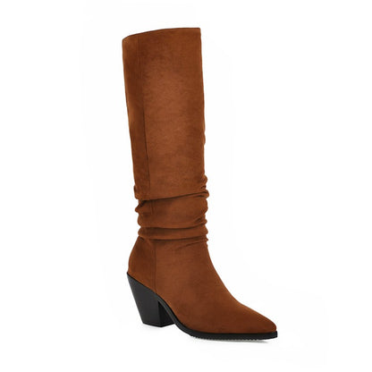 Pointed Toe Beveled Heel Knee-High Boots for Women