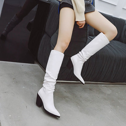 Pointed Toe Beveled Heel Knee-High Boots for Women