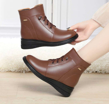 Ankle Boots Lace-Up Warm Fluff Wedge Heel Booties for Women