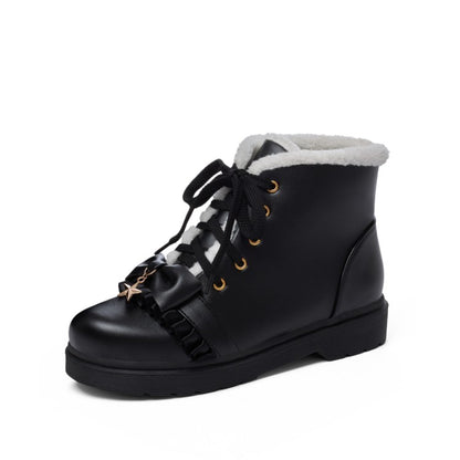 Lolita Bow Tie Lace Up Flat Ankle Boots for Women