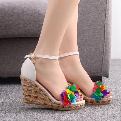 Women Flora Peep Toe Ankle Strap Wedge Heel Platform Sandals