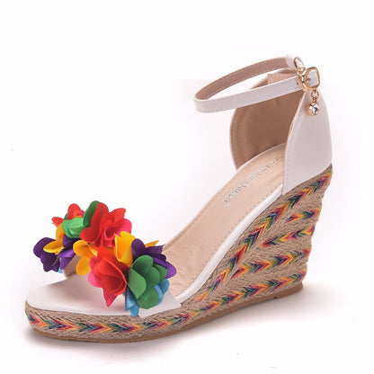 Women Flora Peep Toe Ankle Strap Wedge Heel Platform Sandals