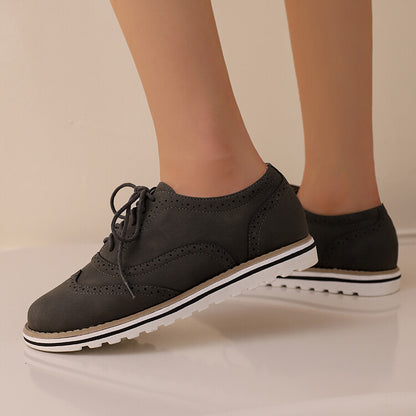 Women's Lace-Up Round Toe Flat Oxfords Brogues Shoes