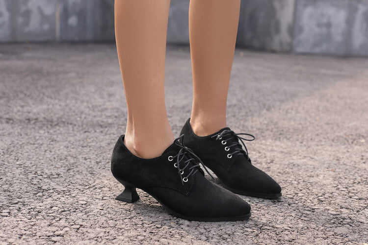 Women's Pointed Toe Hoof Heel Oxford Shoes