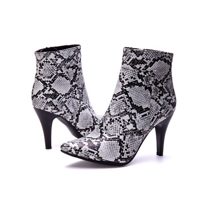 Women's Snake Pattern Spike Heel Ankle Boots