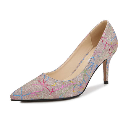 Ladies Colorful Pointed Toe Shallow Stiletto Heel Pumps