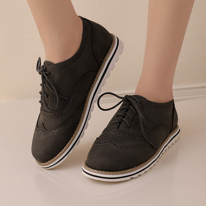 Women's Lace-Up Round Toe Flat Oxfords Brogues Shoes