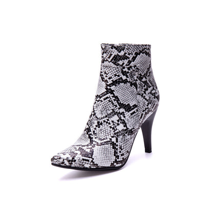 Women's Snake Pattern Spike Heel Ankle Boots