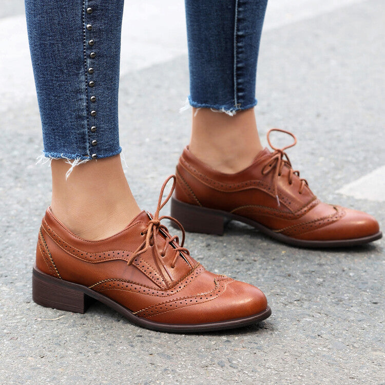 Women's Lace Up Brogues Low Heel Oxford Shoes