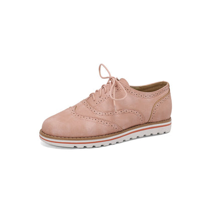 Women's Lace-Up Round Toe Flat Oxfords Brogues Shoes