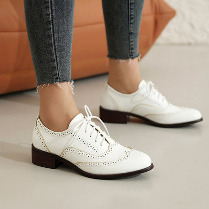 Women's Brogue Low Heel Lace Up Oxford Shoes